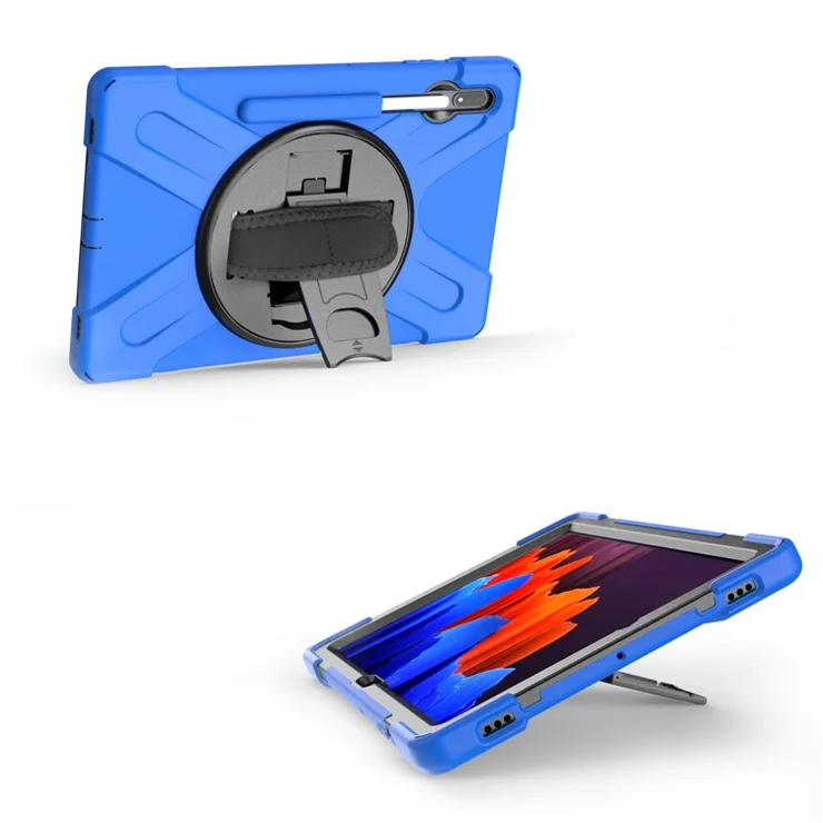 For Samsung Galaxy Tab S7+ / S8+ T970 / X800 / S7FE T730 / S9 + X810 / S9 FE+ X610 360° Swivel Kickstand PC + Silicone Tablet Case - Blue