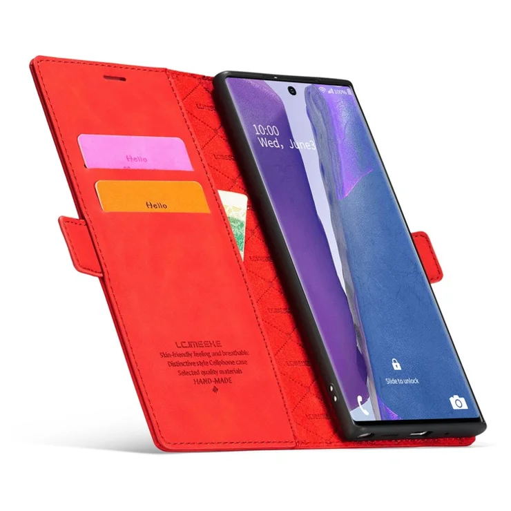 LC.IMEEKE LC Strong Magnetic Series Leather Wallet Phone Protective Shell for Samsung Galaxy Note20 Ultra/Note20 Ultra 5G - Red
