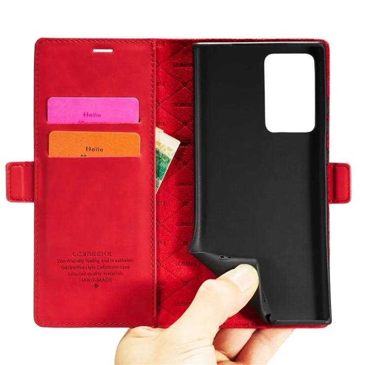 LC.IMEEKE LC Strong Magnetic Series Leather Wallet Phone Protective Shell for Samsung Galaxy Note20 Ultra/Note20 Ultra 5G - Red