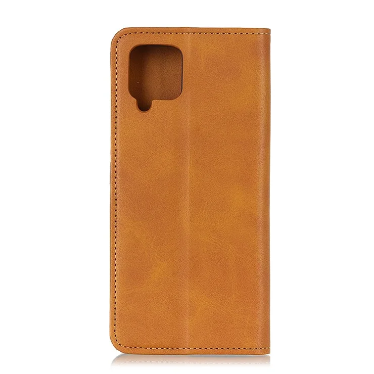Phone Case for Samsung Galaxy A12 Anti-drop Wallet Stand Shell Shockproof Flip Protective Cover - Brown