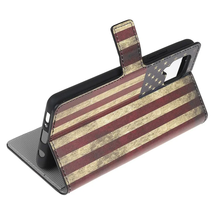 Wallet Stand Leather Pattern Printing Protective Case for Samsung Galaxy A12 - American Flag