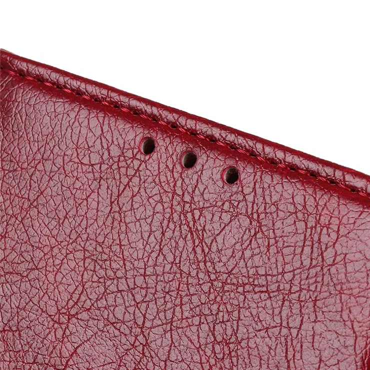 Shockproof Phone Case for Samsung Galaxy A12 Nappa Texture Split Leather Flip Folio Cover Protective Phone Shell with Stand Wallet - Red