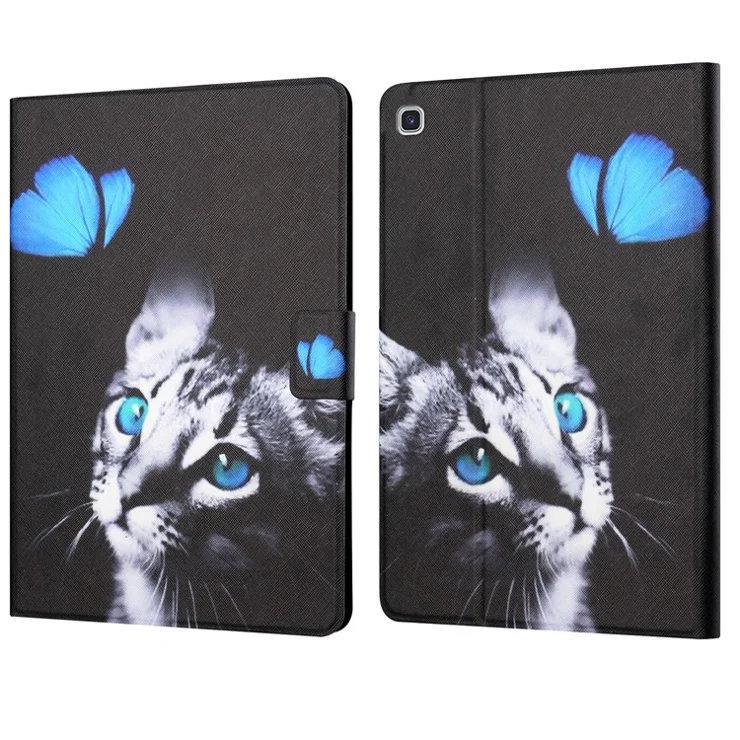 Distinctive Patterned Tablet Protector for Samsung Galaxy Tab A7 10.4 (2020) / (2022) Card Slots Stand Leather Cover - Cat and Butterfly