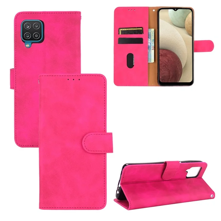 Skin-touch Leather Shell for Samsung Galaxy A12/M12 Wallet Phone Cover - Rose