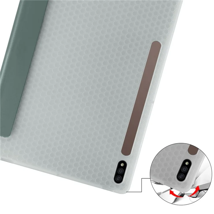 Tri-fold Stand Leather Smart Case with Pen Slot for Samsung Galaxy Tab S7+ - Green