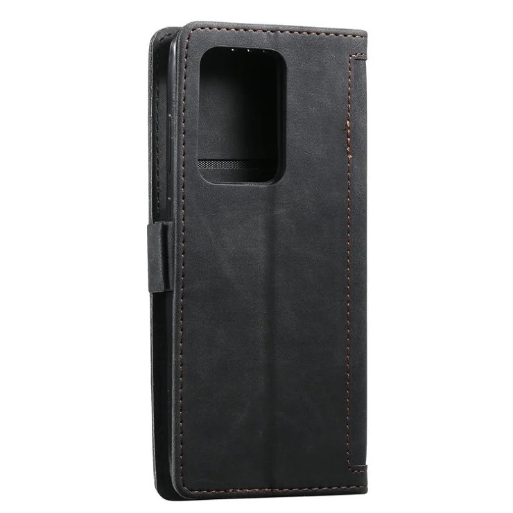 Retro Style Splicing Leather Cover for Samsung Galaxy S21 Ultra 5G Stand Case with Lanyard - Black