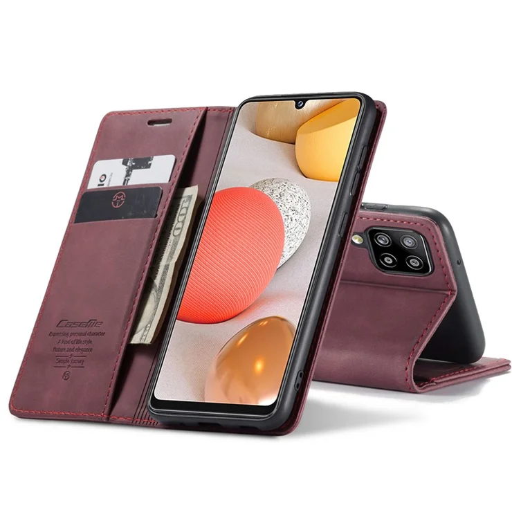 CASEME 013 Series Auto-absorbed Leather Wallet Case for Samsung Galaxy A42 5G - Red