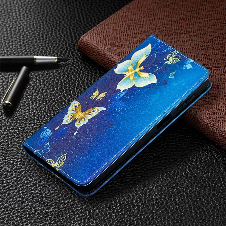 Auto-absorbed Stylish Patterned PU Leather Stand Case for Samsung Galaxy A32 5G / M32 5G - Golden Butterflies