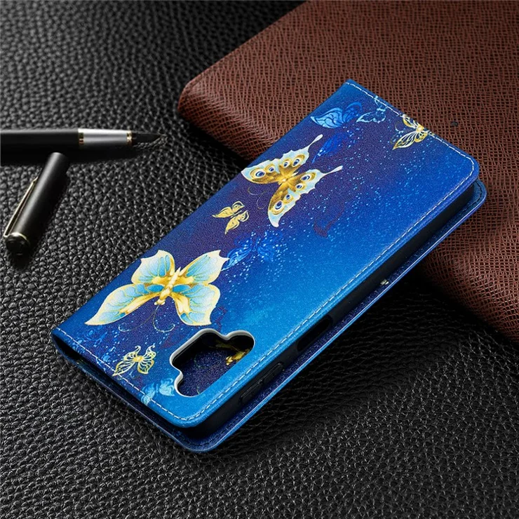 Auto-absorbed Stylish Patterned PU Leather Stand Case for Samsung Galaxy A32 5G / M32 5G - Golden Butterflies