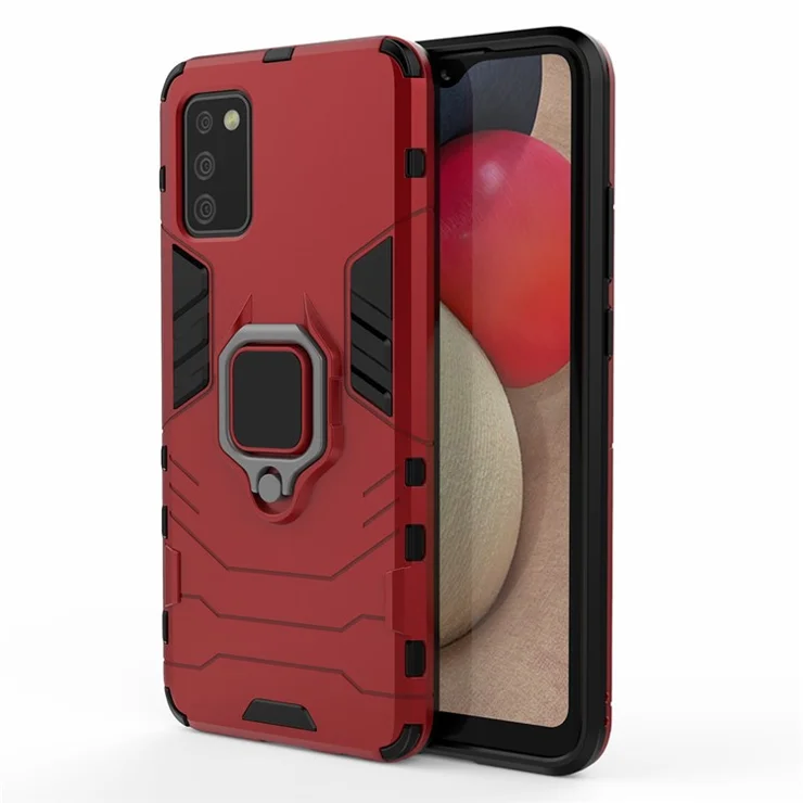 Cool Guard Phone Protective Case for Samsung Galaxy A02s (166.5x75.9x9.2mm) Hybrid Kickstand Mobile Case - Red