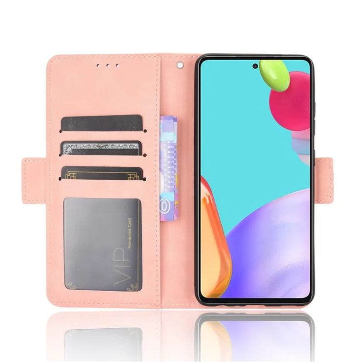 Multiple Card Slots Leather Wallet Protective Case for Samsung Galaxy A72 4G/5G Adjustable Stand Cover - Pink