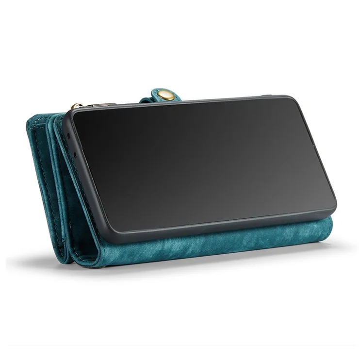 CASEME 008 Series for Samsung Galaxy S21 Ultra 5G PU Leather Zipper Multi-function Phone Case Magnetic Detachable 2-in-1 Wallet Stand Cover - Blue