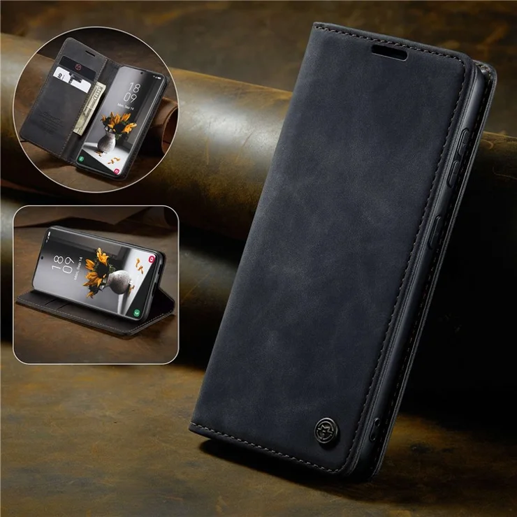 CASEME 013 Series Magnetic Clasp Stand Wallet Leather Shell for Samsung Galaxy S21 Ultra 5G - Black