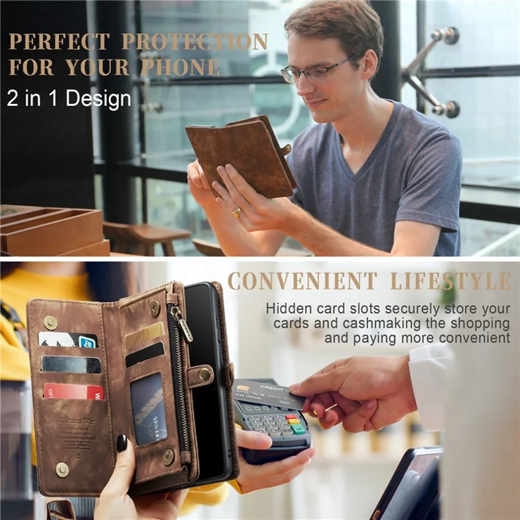 CASEME 008 Series for Samsung Galaxy S21+ 5G Multifunction Phone Case Phone Cover Detachable 2-in-1 Wallet TPU+PU Leather Phone Shell - Brown