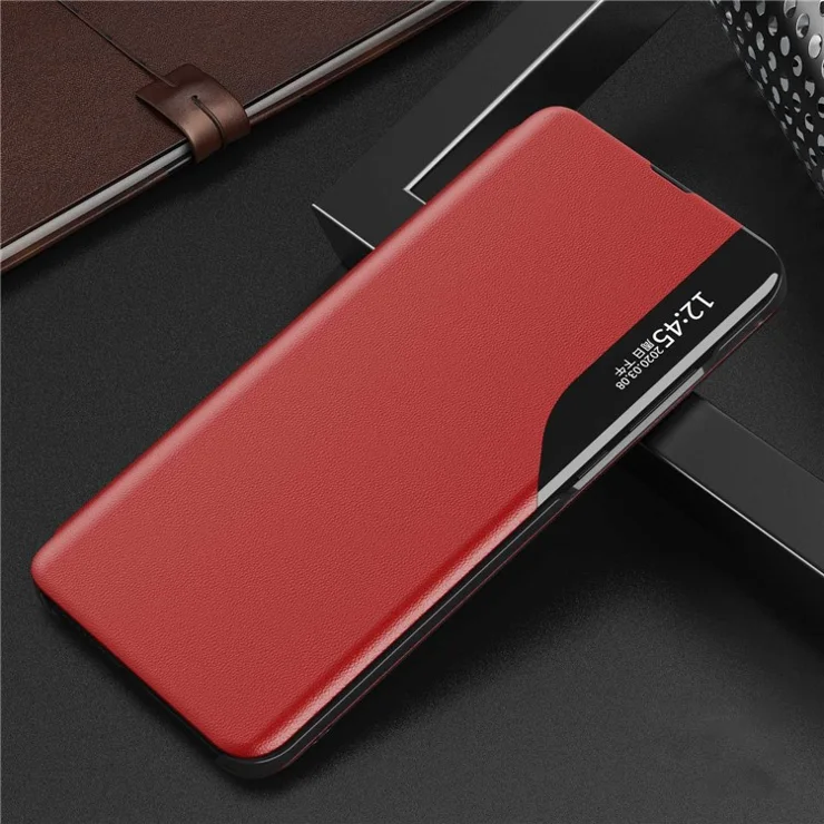 View Window Flip Leather Phone Stand Case Cover for Samsung Galaxy S21+ 5G Mobile Phone Accessories - Red