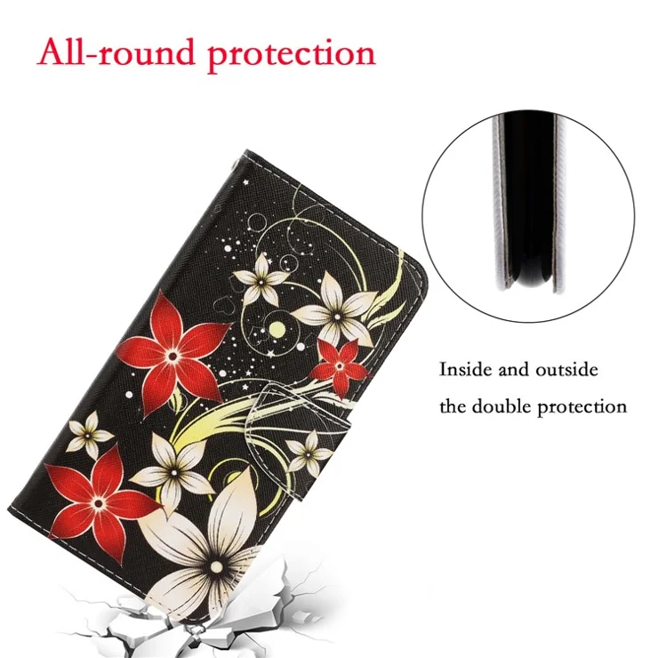 TPU + PU Leather Wallet Stand Phone Case with Lanyard for Samsung Galaxy A52 4G/5G / A52s 5G - Beautiful Flower