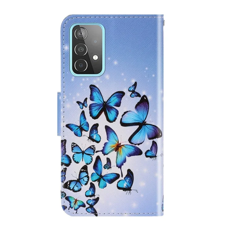 TPU + PU Leather Wallet Stand Phone Case with Lanyard for Samsung Galaxy A52 4G/5G / A52s 5G - Butterfly