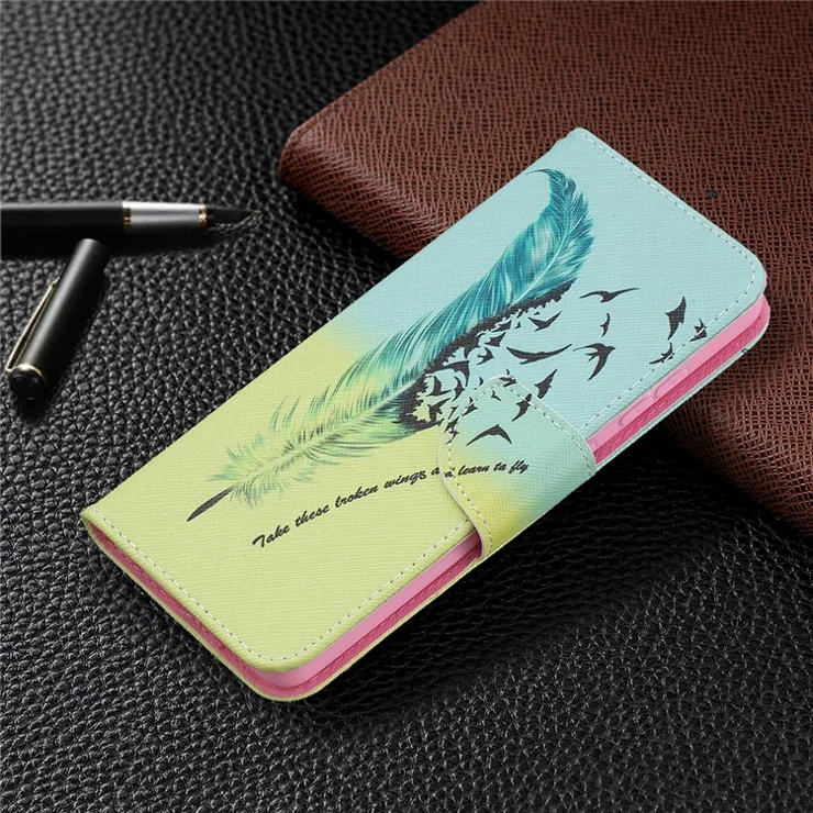 Stand Design Pattern Printing Cover Case for Samsung Galaxy A52 4G/5G / A52s 5G - Feather