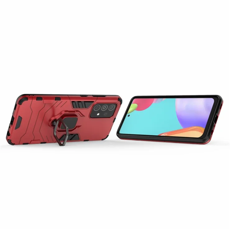 For Samsung Galaxy A52 4G/5G / A52s 5G Cool Guard PC + TPU Hybrid Phone Case Anti-shock Phone Cover with Ring Kickstand - Red