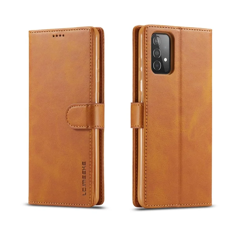 LC.IMEEKE for Samsung Galaxy A52 4G/5G / A52s 5G Wallet Stand PU Leather Shell Mobile Phone Case - Brown