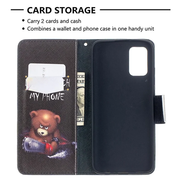 Pattern Printing Magnetic Leather Stand Wallet Phone Case Shell for Samsung Galaxy A02s (164.2x75.9x9.1mm) - Bear
