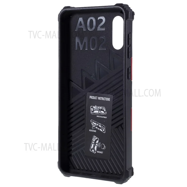 Armor Shockproof Kickstand PC TPU Phone Case with Magnetic Metal Sheet for Samsung Galaxy A02/M02 - Red