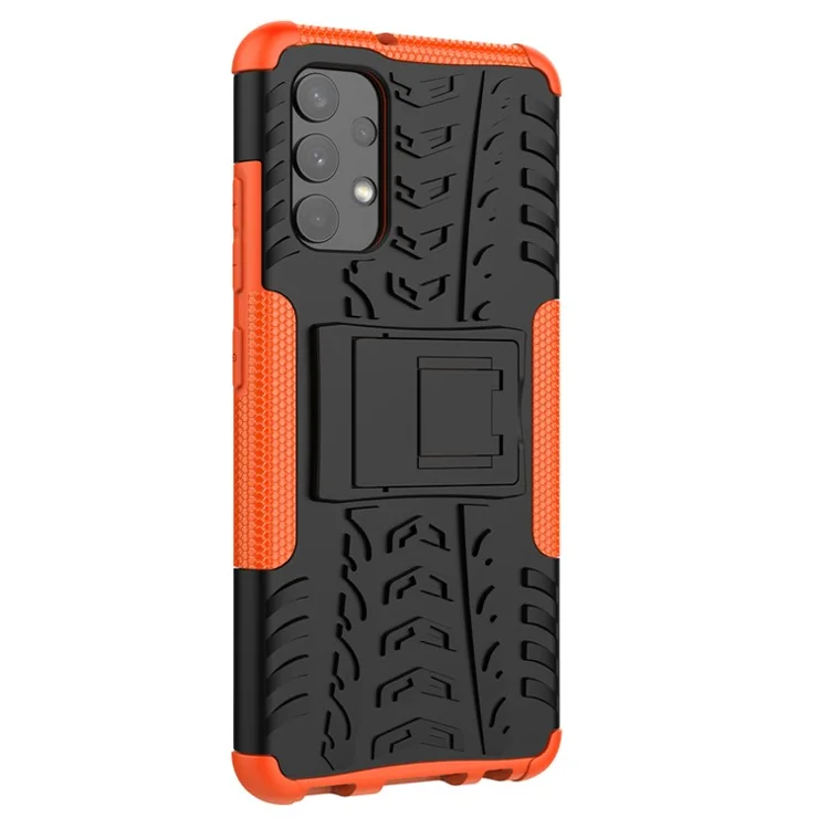 Cool Tyre Pattern PC + TPU Phone Case with Kickstand for Samsung Galaxy A32 4G (EU Version) - Orange