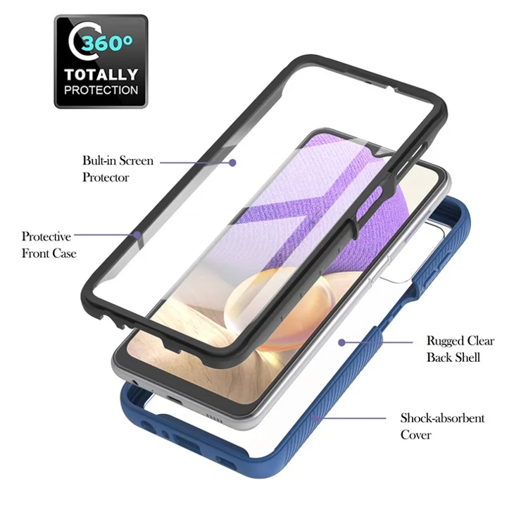 3 in 1 Full Protection Anti-Drop PC+TPU Protective Case with PET Screen Protector for Samsung Galaxy A32 5G/M32 5G - Dark Blue