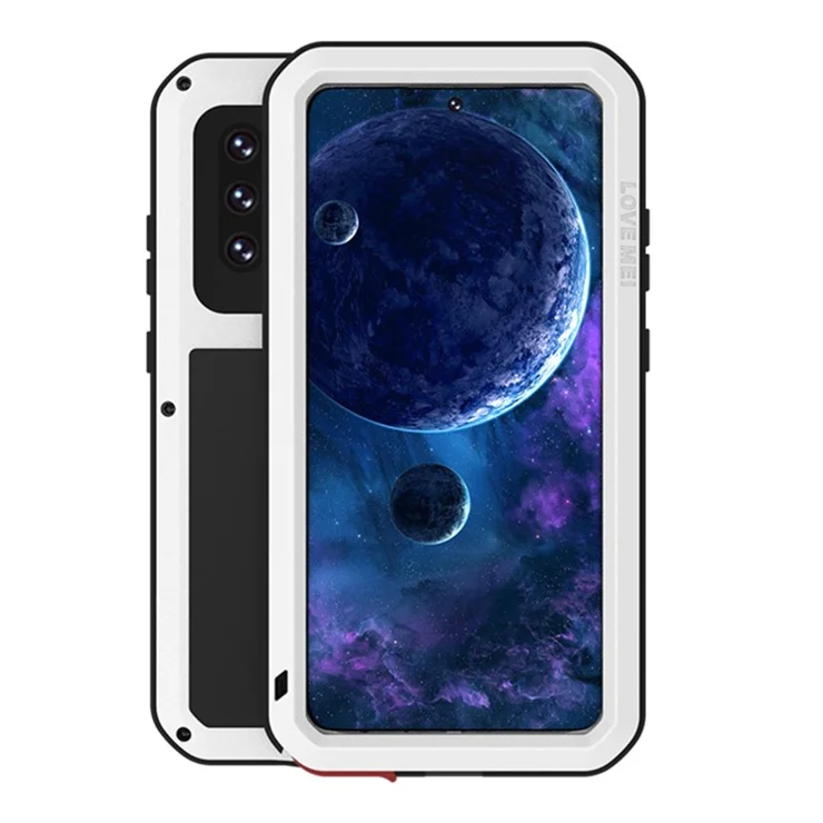LOVE MEI Shockproof Dropproof Dustproof Powerful Case for Samsung Galaxy A52 4G/5G / A52s 5G [Metal+Silicone+Tempered Glass] - White