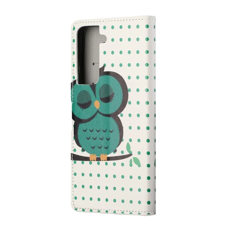 Pattern Printing Leather Wallet Stand Case for Samsung Galaxy S21 FE - Single Owl