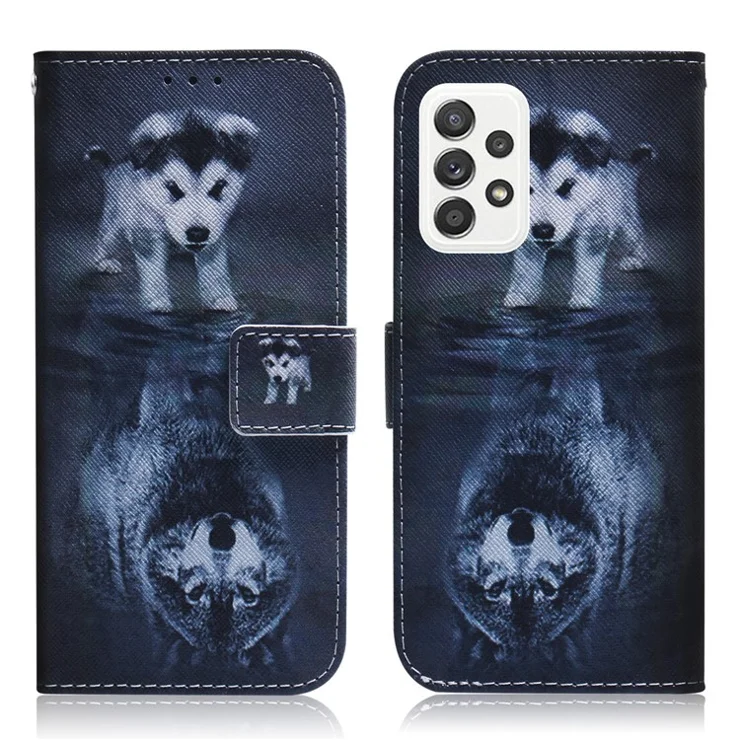 Pattern Printing Wallet Design Leather Protective Shell Case for Samsung Galaxy A52 4G/5G / A52s 5G - Dog and wolf