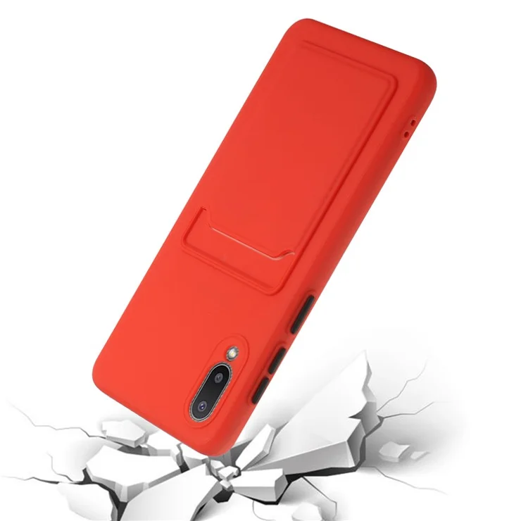 Soft TPU Phone Back Case Cover with Card Holder for Samsung Galaxy M02 / A02 - Red