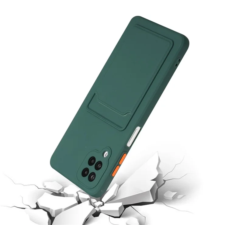 Soft TPU Phone Protection Case Cover with Card Holder for Samsung Galaxy M12 / A12 - Dark Green