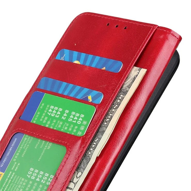 Crazy Horse Texture Leather Wallet Stand Cellphone Shell Case for Samsung Galaxy A22 5G (EU Version) - Red