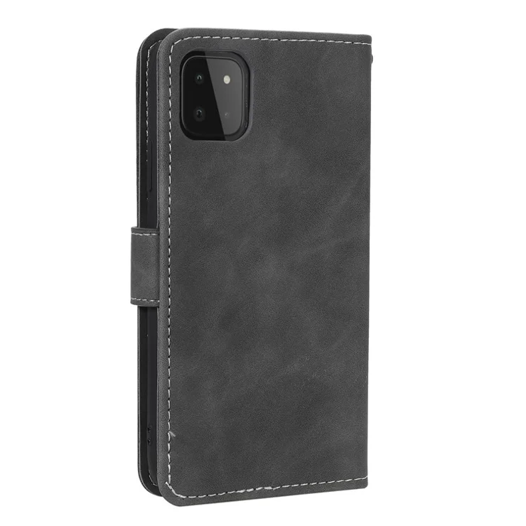 Splicing Stitching Skin-touch PU Leather Case Stand Protector Cover for Samsung Galaxy A22 5G (EU Version) - Grey