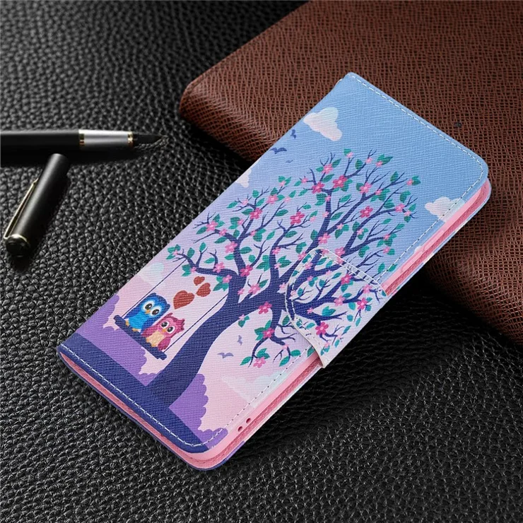 Wallet Design Pattern Printing Full Protection Leather Stand Cover Case for Samsung Galaxy S21 FE 5G - Tree and Owl