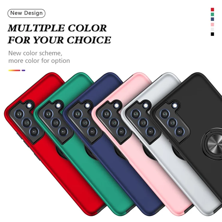 Invisible Ring Kickstand Design Hybrid Mobile Phone Case Cover for Samsung Galaxy S21 FE - Silver