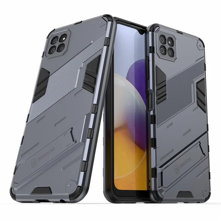 Foldable Kickstand PC + TPU Hybrid Phone Cover Back Case for Samsung Galaxy A22 5G (EU Version) - Grey