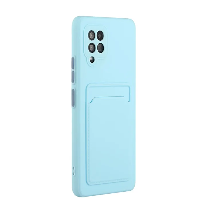 For Samsung Galaxy A42 5G Well-Protected Soft TPU Phone Case Cover with Card Slot - Baby Blue