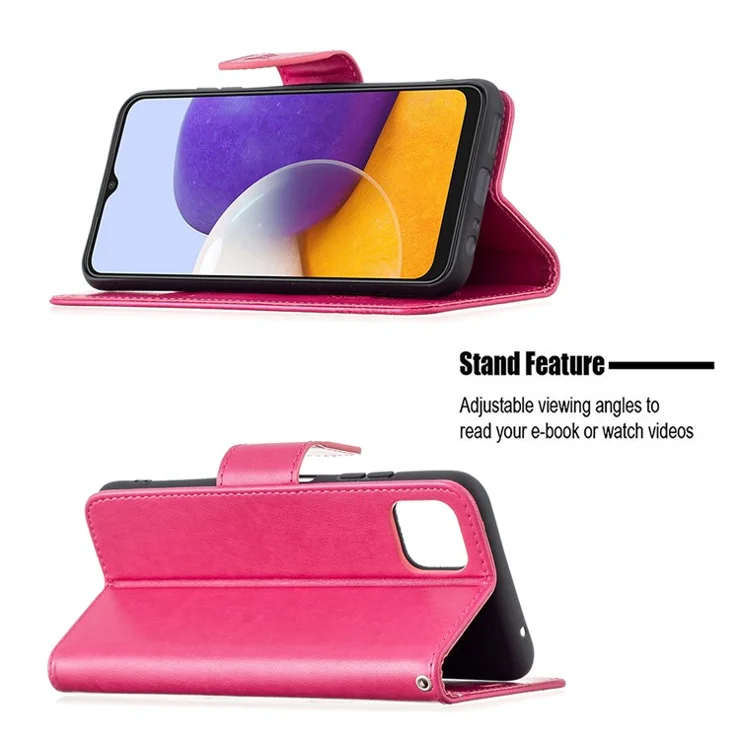 Butterfly Pattern Imprint Leather Wallet Case Shell for Samsung Galaxy A22 5G (EU Version) - Rose