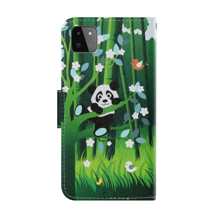 PU Leather Full Protection Wallet Stand Phone Cover [Pattern Printing Design] for Samsung Galaxy A22 5G (EU Version) - Panda