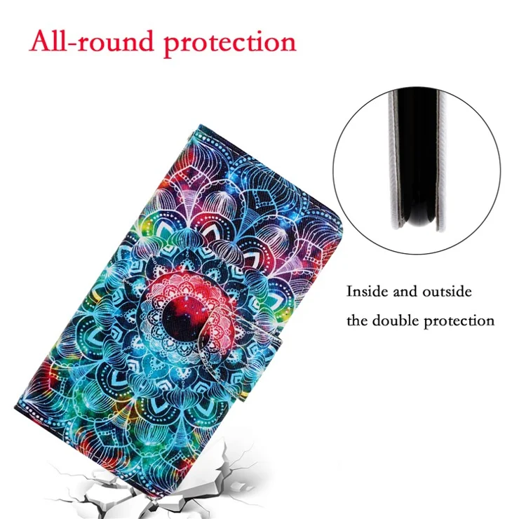Full Coverage Pattern Printing PU Leather Wallet Stand Phone Cover Case for Samsung Galaxy A22 5G (EU Version) - Mandala Flower