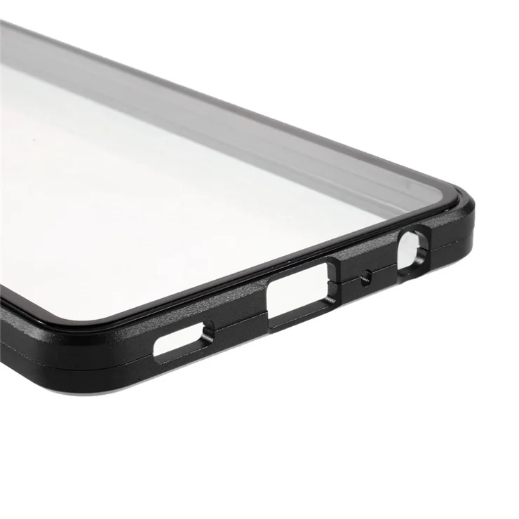 For Samsung Galaxy A52 4G / 5G / A52s 5G Phone Case Magnetic Adsorption Metal Frame + Double-sided Tempered Glass Clear Cover - Black