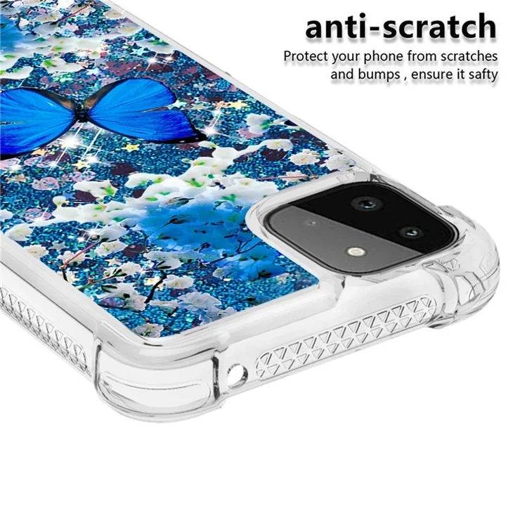 Quicksand Design Shock-absorbing TPU Case Back Cover for Samsung Galaxy A22 5G (US Version) - Blue Butterfly