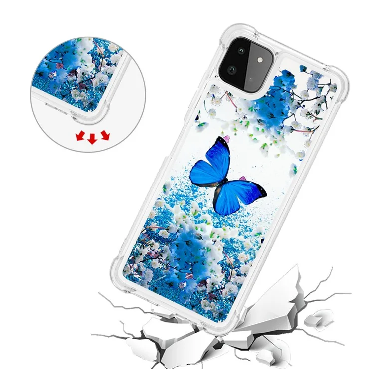 Quicksand Design Shock-absorbing TPU Case Back Cover for Samsung Galaxy A22 5G (US Version) - Blue Butterfly