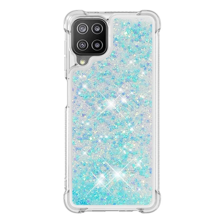 Liquid Shiny Quicksand Case For Samsung Galaxy A22 4G (EU Version) Soft TPU Phone Cover - Silver Blue Stars