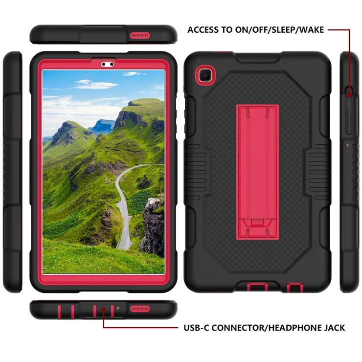 Contrast Color Tablet Case for Samsung Galaxy Tab A7 Lite 8.7-inch T225/T220 (2021), PC + TPU + Silicone Kickstand Hybrid Cover - Black/Red