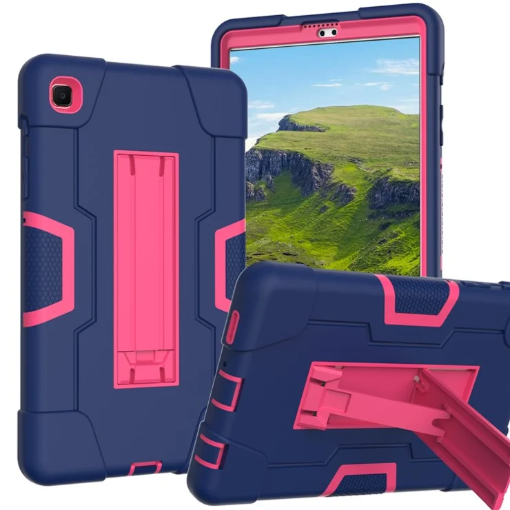 For Samsung Galaxy Tab A7 Lite 8.7-inch T225 / T220 Tablet Case Contrast Color PC + TPU + Silicone Kickstand Cover - Navy Blue / Rose Red