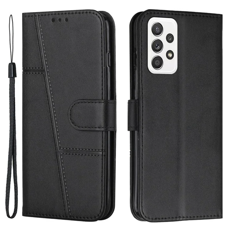 Concise Leather Phone Stand Cover Case for Samsung Galaxy A32 4G (EU Version) - Black