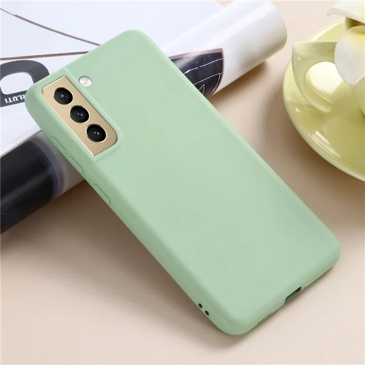 Liquid Silicone Case for Samsung Galaxy S21 FE , Anti-Slip Phone Cover with Strap - Green